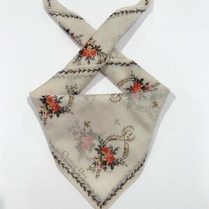 Women Handkerchief Christian Dior Floral Beige Tan Mini Head Scarf Cotton 18”